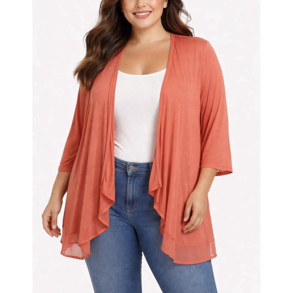 Lane Bryant women’s cardigan sweater Open Front 18/20 Peach 3/4 Sleeve Chiffon
